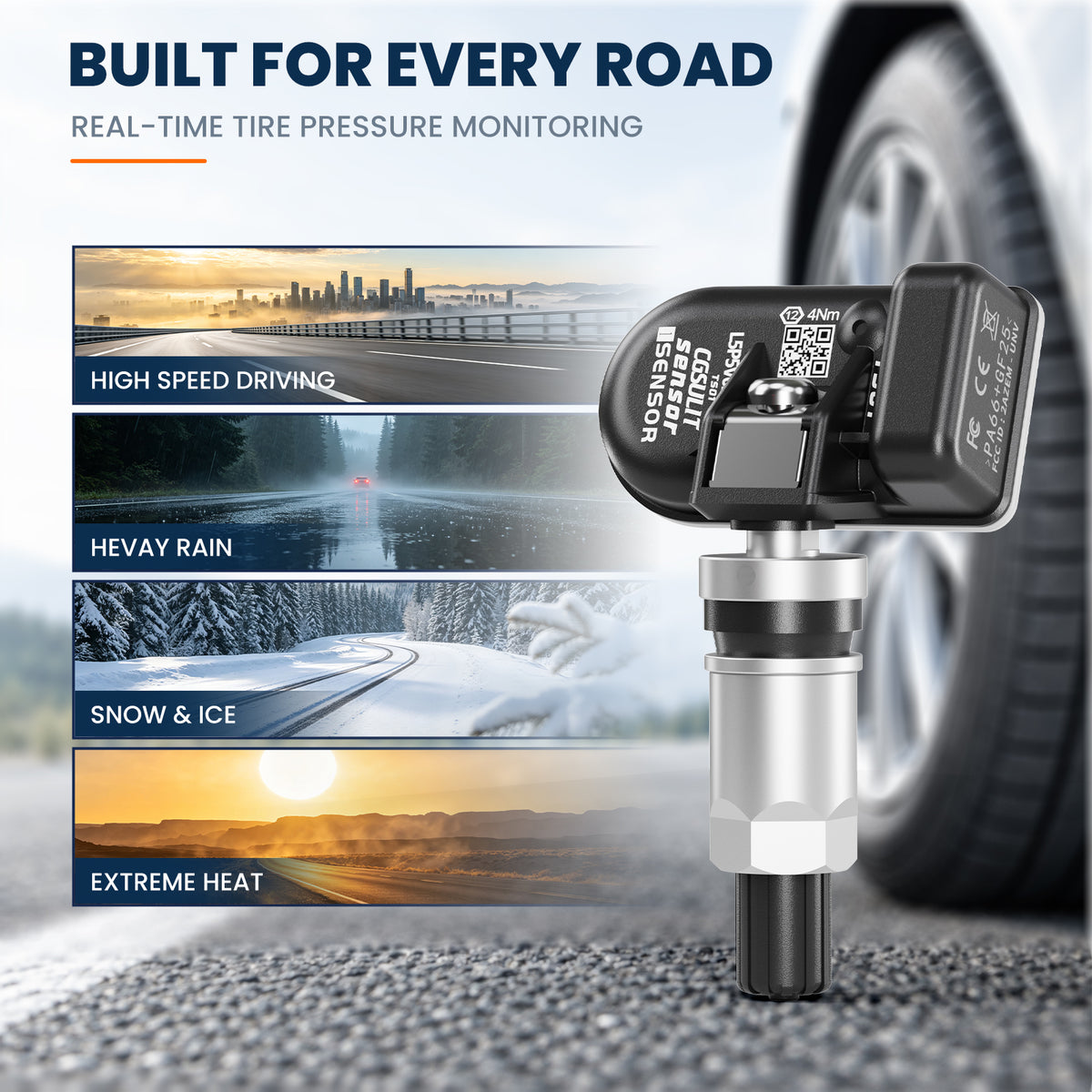 (FREE Installation) CGSULIT TS01 Universal Programmable TPMS Sensor Silver Alloy Valve