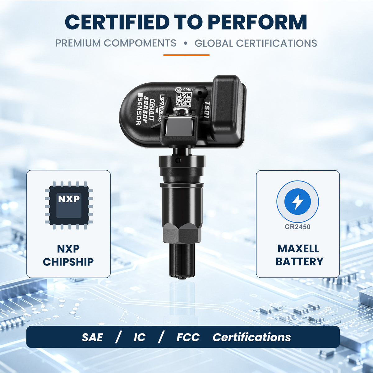 CGSULIT TS01 Universal Programmable TPMS Sensor Black Alloy Valve