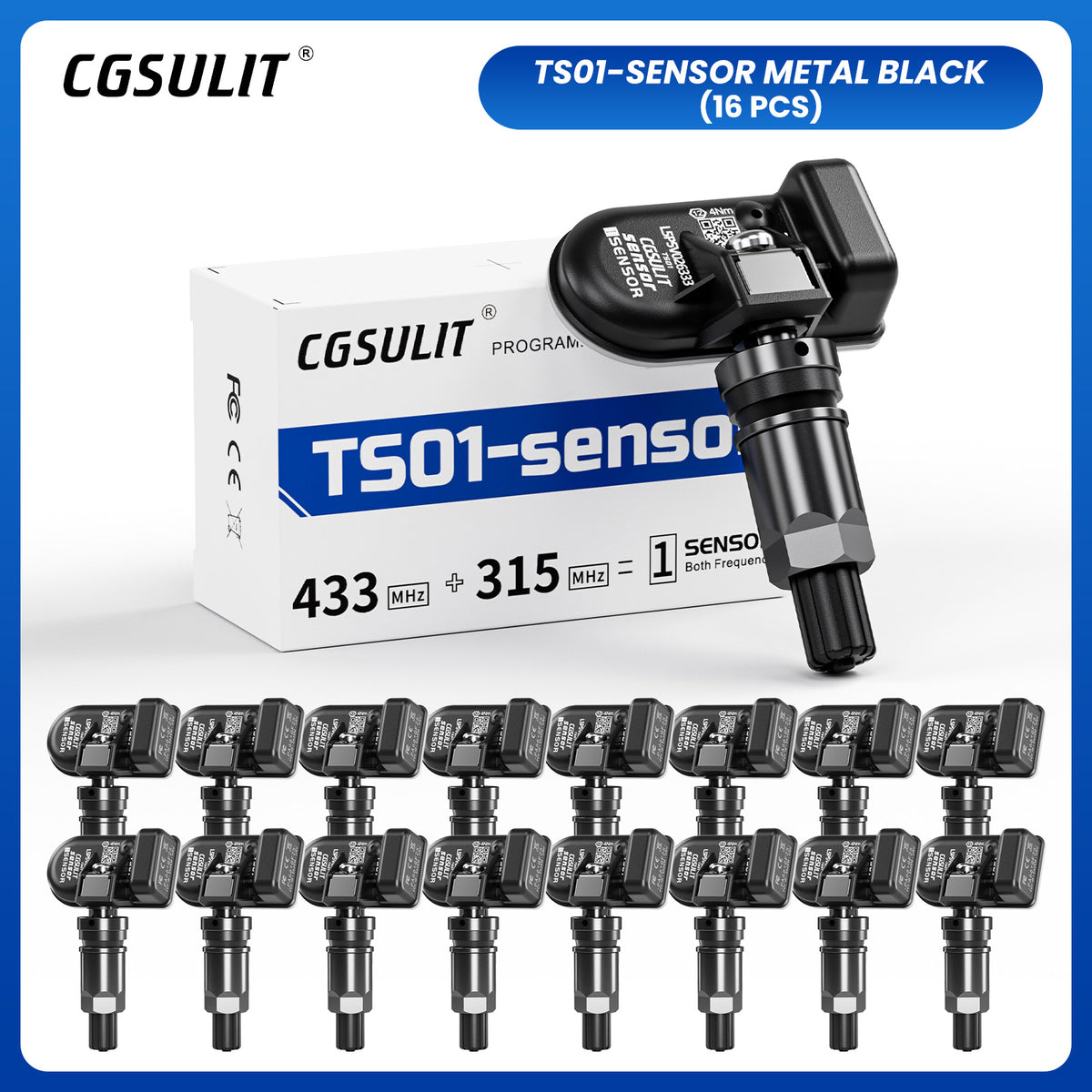 CGSULIT TS01 Universal Programmable TPMS Sensor Black Alloy Valve