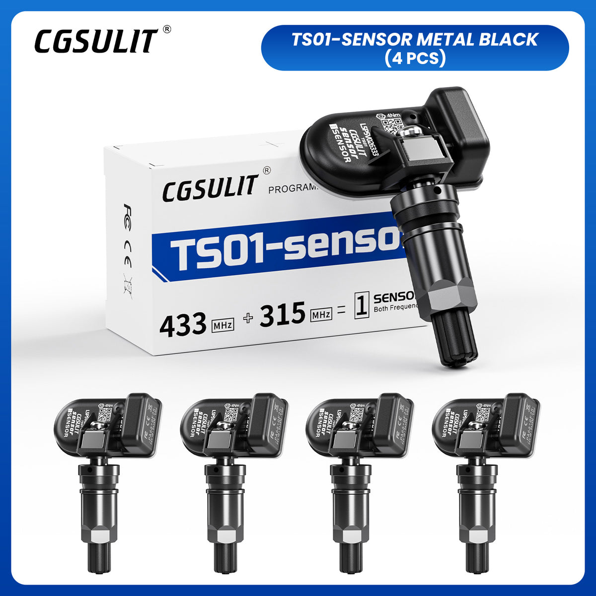 CGSULIT TS01 Universal Programmable TPMS Sensor Black Alloy Valve