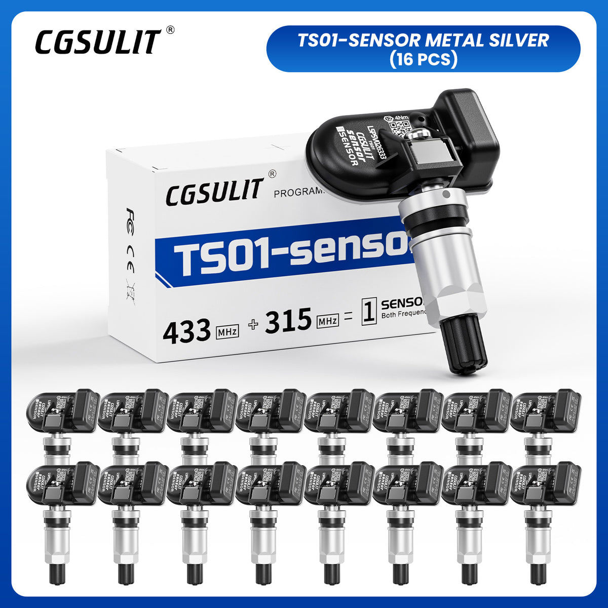 (FREE Installation) CGSULIT TS01 Universal Programmable TPMS Sensor Silver Alloy Valve