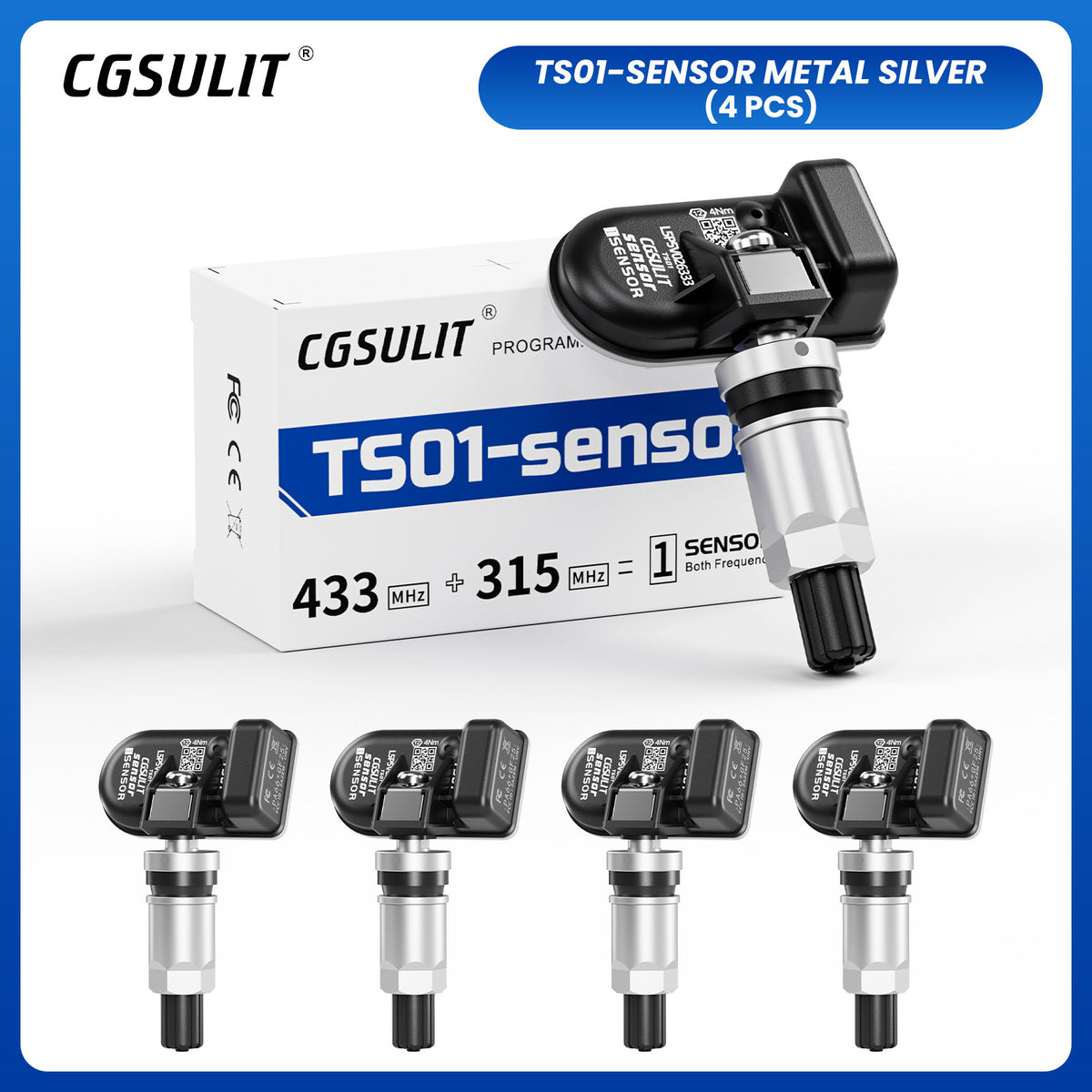 (FREE Installation) CGSULIT TS01 Universal Programmable TPMS Sensor Silver Alloy Valve