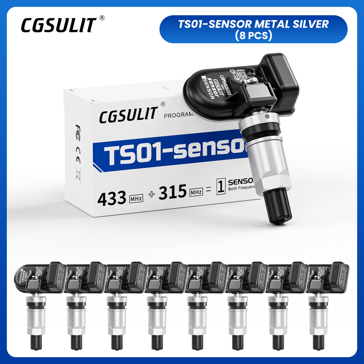 (FREE Installation) CGSULIT TS01 Universal Programmable TPMS Sensor Silver Alloy Valve